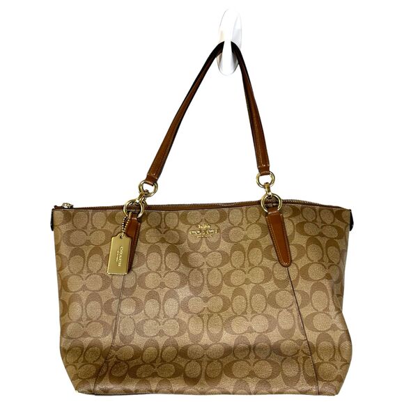 Coach Signature Ava Gold Chain Brown/Beige Tote Shoulder Bag F58318 - Picture 1 of 9